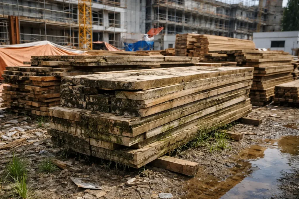 The Hidden Risks of Long Term Lumber Storage on Construction Sites